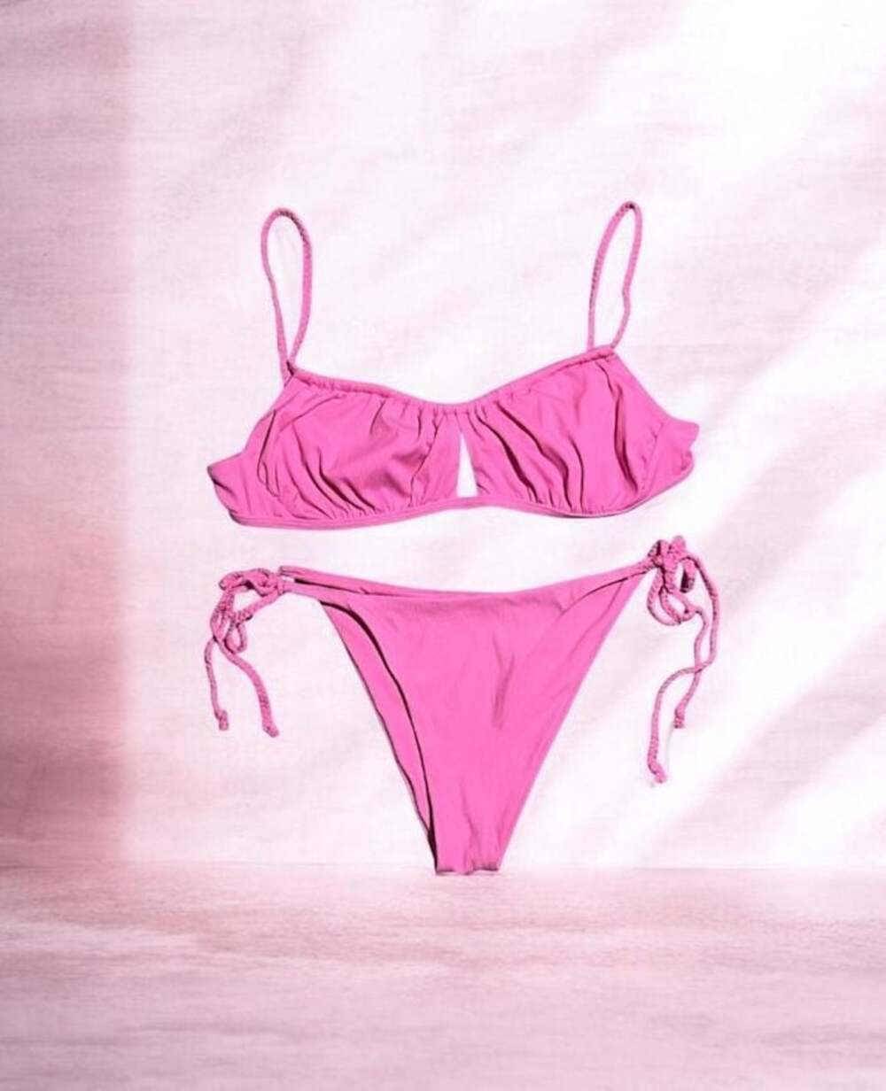 Zaful Pink Ribbed Braided Strap Keyhole Bikini Set Size S
